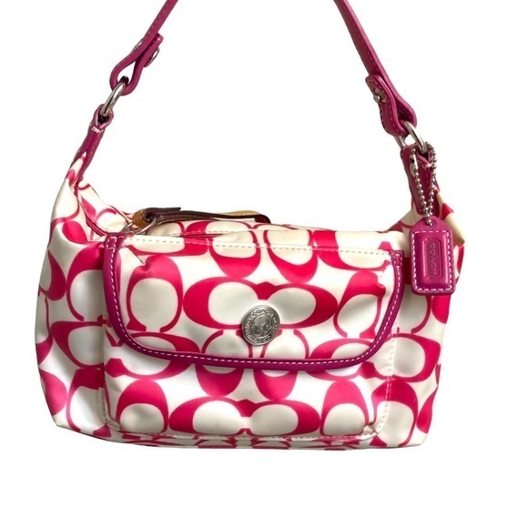 Coach white and pink signature satin mini bag - Picture 1 of 13